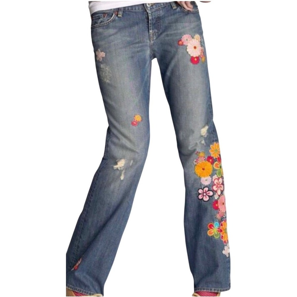 Women's Blue Floral Embroidered Jeans